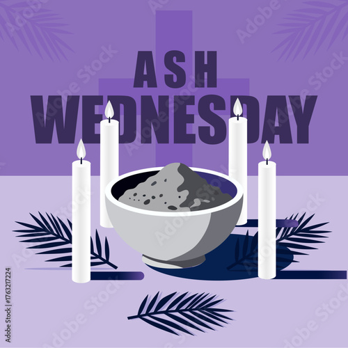 Ash Wednesday vector illustration. Ash Wednesday abstract symbolic religious Christian symbol for the beginning of Lent, with cross of ashes.