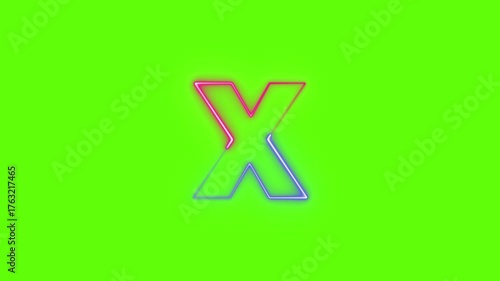 alphabet x neon light with background greenscreen