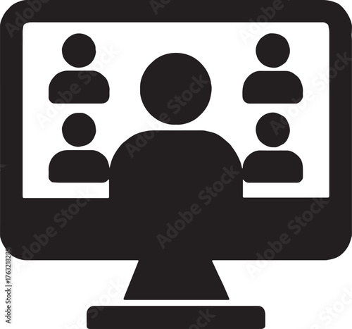 Remote Meeting: A silhouette captures a collaborative online meeting, displaying several participants on a screen, central figure leading the virtual session. 
