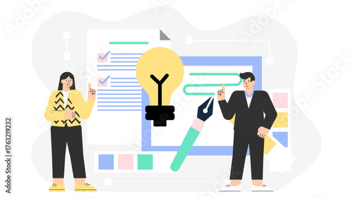 Design Team Creating Brand Guidelines Document Flat Vector Illustration
