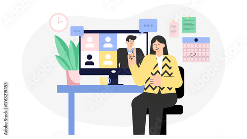 HR Team Hosting Virtual Employee Onboarding Tour Flat Vector Illustration