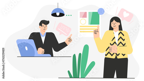 Freelancer Submitting Project Milestones to Client Flat Vector Illustration
