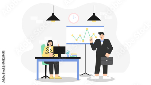 Startup Presenting Growth Metrics to Board Investors Flat Vector Illustration