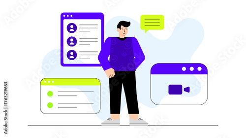 Employees Updating Skills on Learning Management Platform Flat Vector Illustration