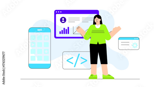 Startup Building No-Code App for Internal Operations Flat Vector Illustration