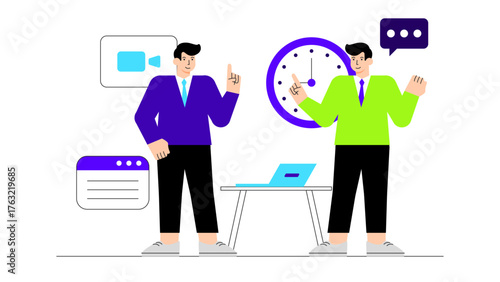 Remote Team Collaborating Across Multiple Time Zones Flat Vector Illustration