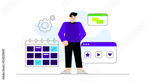 Marketing Team Scheduling Social Posts via Automation Tool Flat Vector Illustration