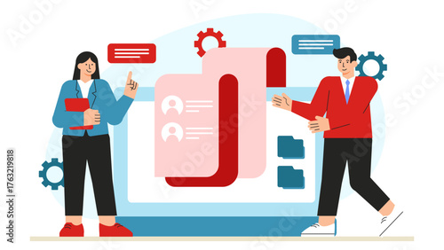 Product Team Managing Feature Requests from Users Flat Vector Illustration