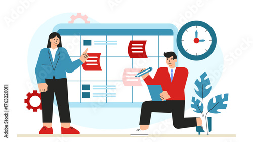 Employees Logging Progress in Productivity Tracker Flat Vector Illustration