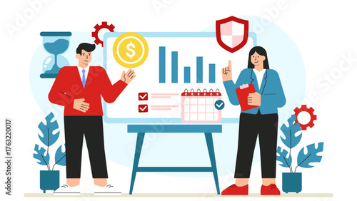 Finance Department Reconciling Monthly Statements Flat Vector Illustration