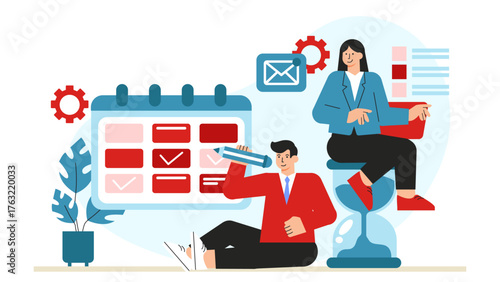 Marketing Team Scheduling Social Posts via Automation Tool Flat Vector Illustration