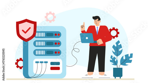 IT Specialist Performing Security Patch Updates Flat Vector Illustration