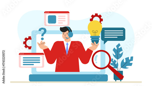 Support Agent Resolving MultiLanguage Customer Query Flat Vector Illustration