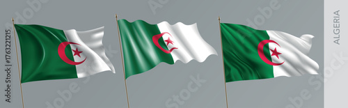 Set of Algeria waving flag on isolated background vector illustratio