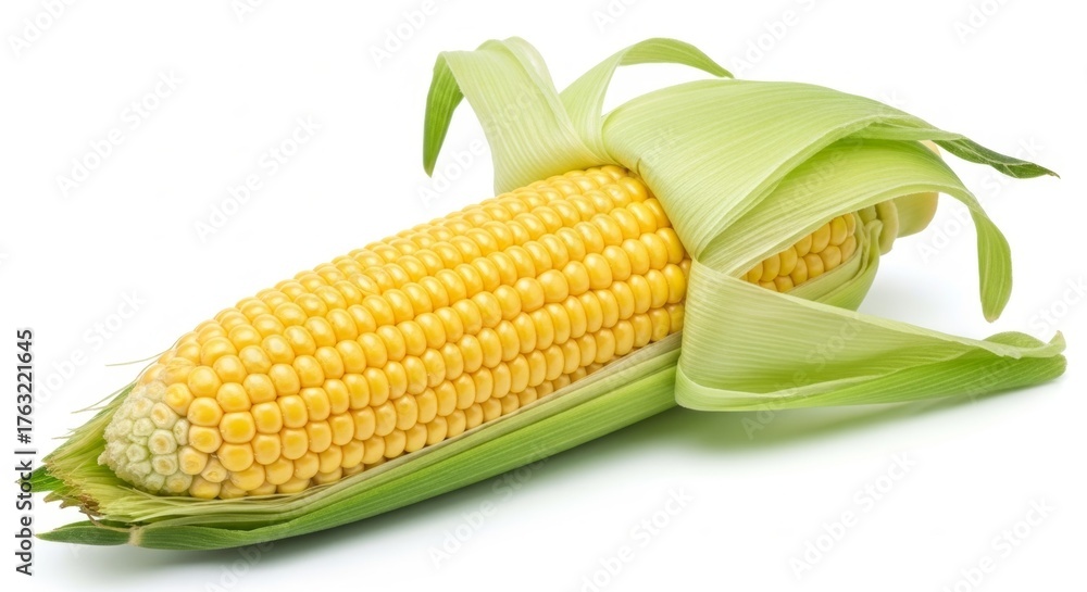 Obraz premium Fresh yellow corn on the cob with green husk