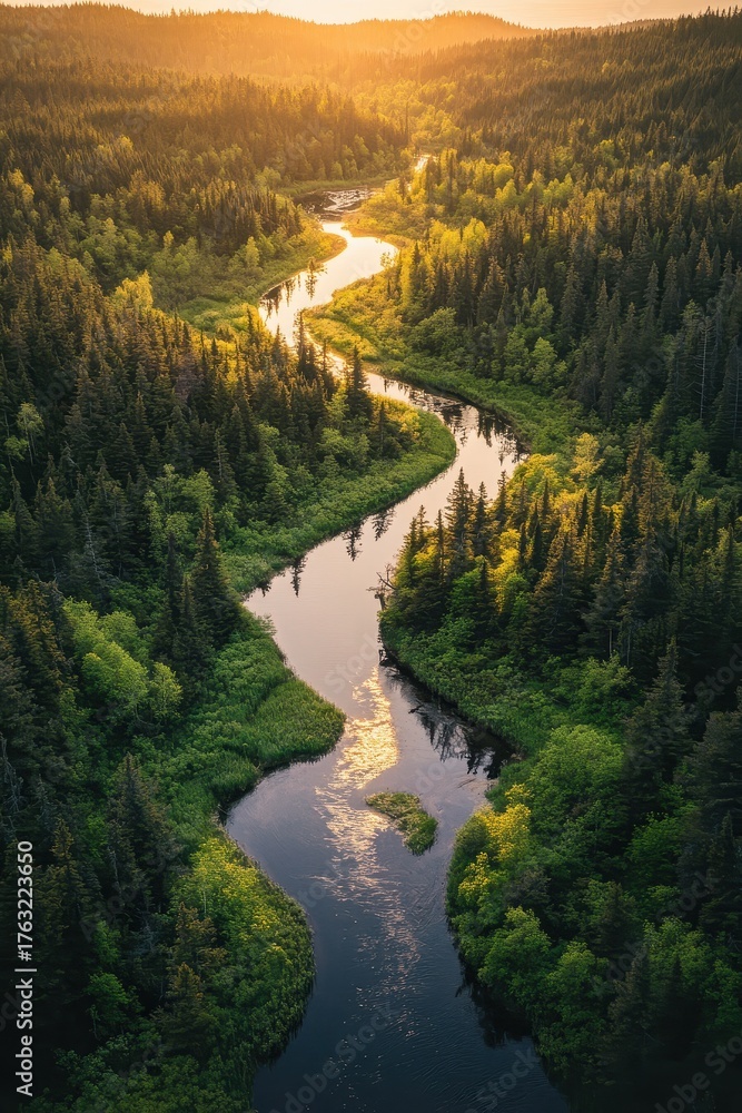 Fototapeta premium A river running through a forest filled with trees
