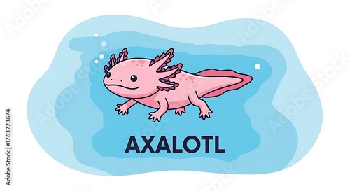 Cute Axolotl Cartoon Illustration in Watery Background.