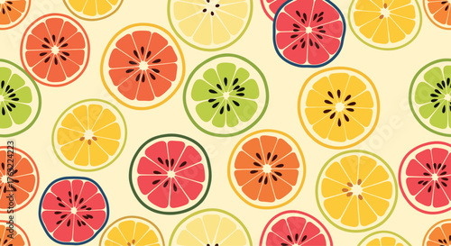 Vibrant Citrus Fruit Slices Pattern on Light Background.