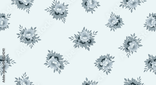 Seamless Pattern of Delicate Blue Flowers on a Light Background.