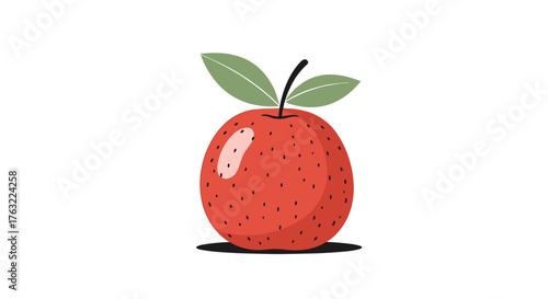 Vibrant Red Apple Illustration with Green Leaves.