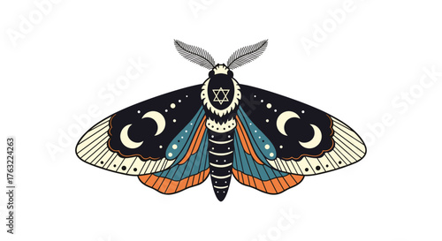 Mystical Moth with Celestial Wings and Intricate Patterns.