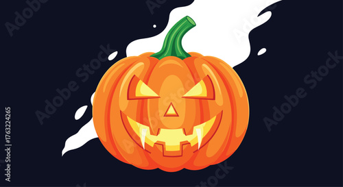 Spooky Halloween Pumpkin Jack-o-Lantern with Glowing Face.