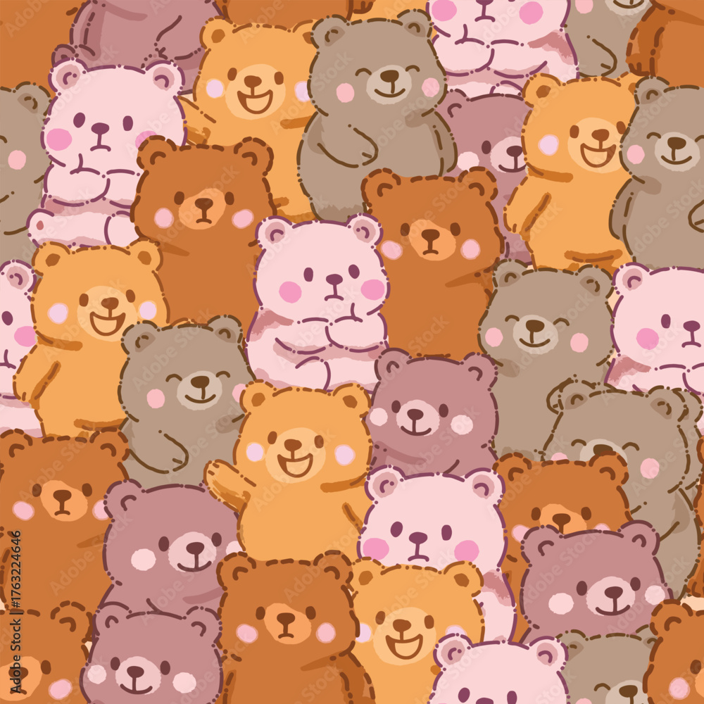 Obraz premium Cute having fun teddy bear cartoon seamless pattern
