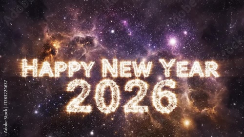 “Happy New Year 2026”, abstract motion art, energetic mood, 4k digital painting