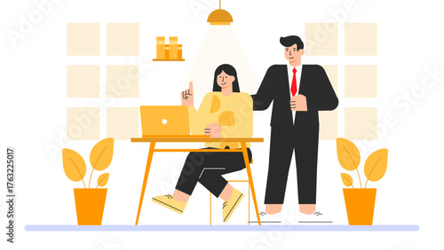 Business Coach Giving Feedback on Client Strategy Deck Flat Vector Illustration