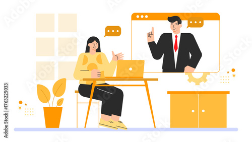 Remote Work and Online Meeting Illustration Flat Vector Illustration