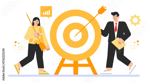Business Goal Setting and Target Achievement Flat Vector Illustration
