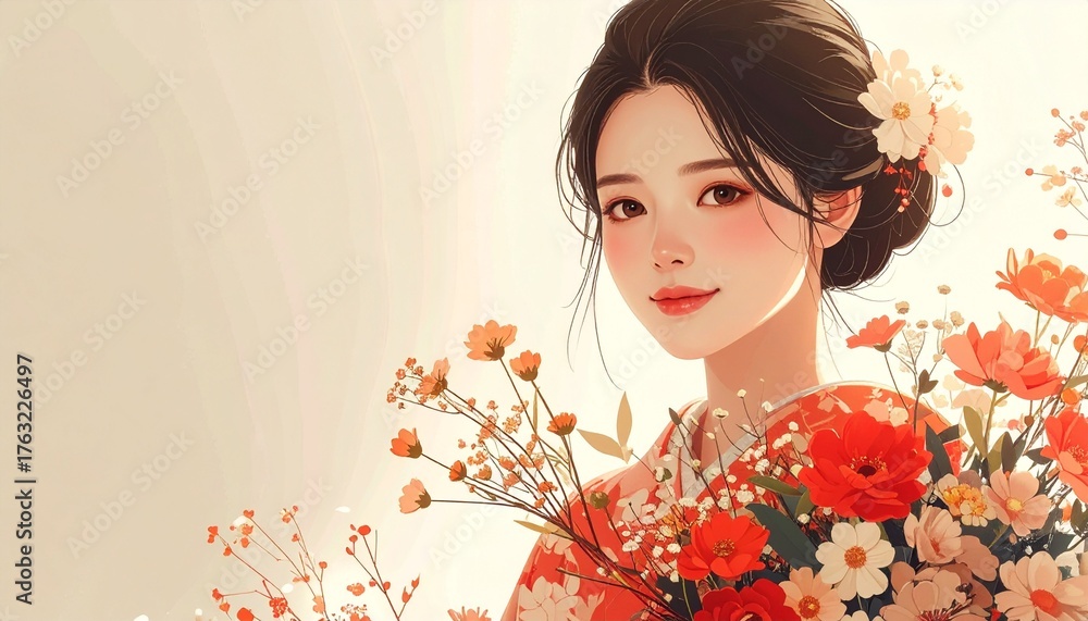 Fototapeta premium 着物姿の若い女性 AI生成素材