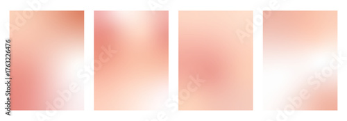 Rose gold gradient background. Pink sky autumn gradation templates set. Vector pastel backdrops with blur effect. Soft ombre beige and pale red wallpaper design. Light creamy abstract graphic design.