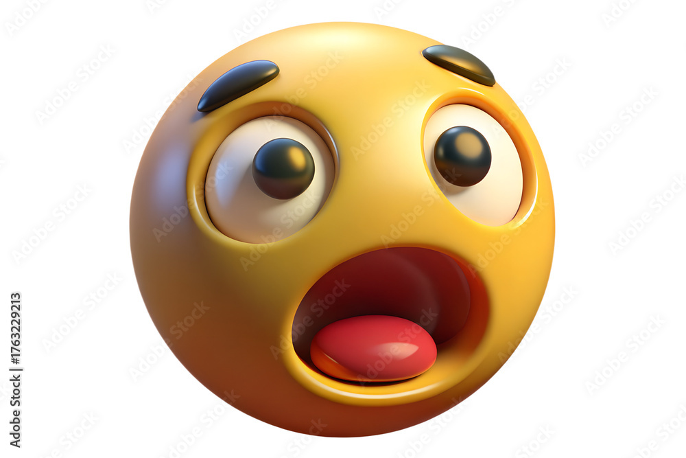 Fototapeta premium A shocked emoji with wide eyes and open mouth isolated on transparent background, conveying surprise and disbelief