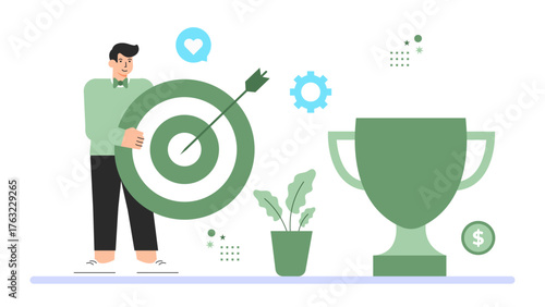 Business Goal Achievement and Success Concept Flat Vector Illustration