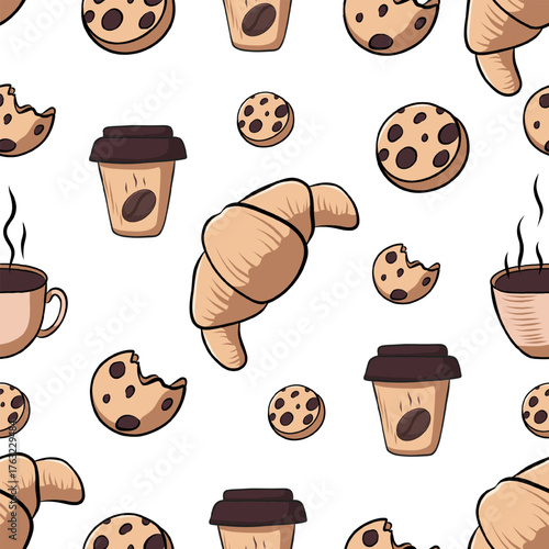 Pattern with coffee cups and cookies