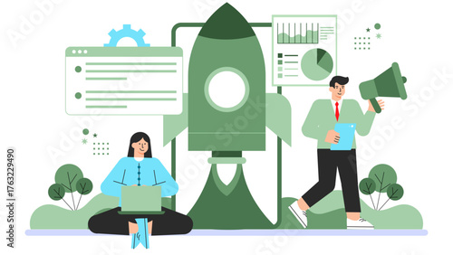 Creative Team Planning Business Launch Flat Vector Illustration