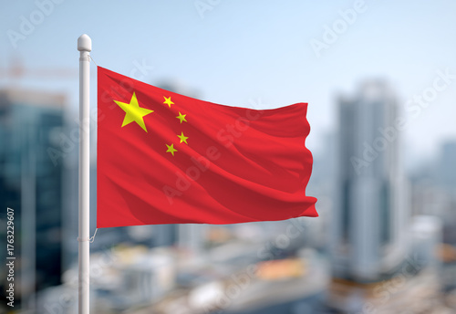 Cuadro en lienzo Waving flag of China in blue sky