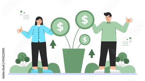 Economic Growth and Success Concept Flat Vector Illustration