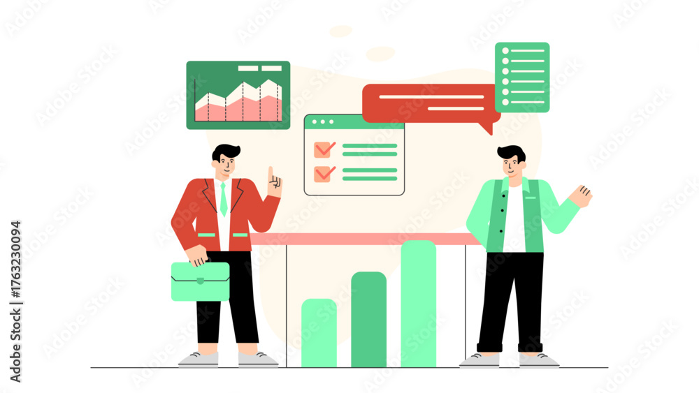 Fototapeta premium Business People Giving Presentation in Meeting Flat Vector Illustration