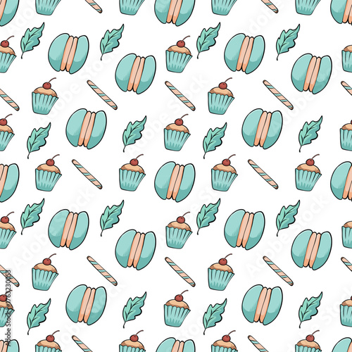 Pattern with turquoise macaroons