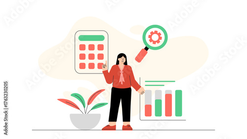 Business Tax Calculation and Accounting Flat Vector Illustration