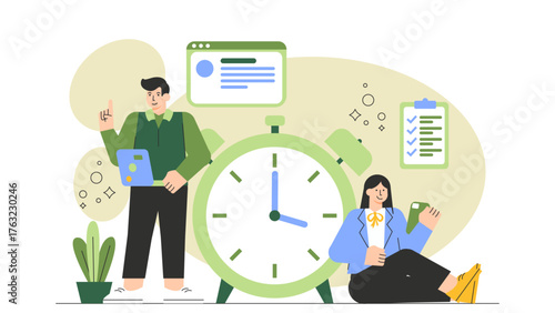 Time Management and Productivity Flat Vector Illustration