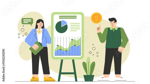 Business Pitch and Investor Presentation Flat Vector Illustration