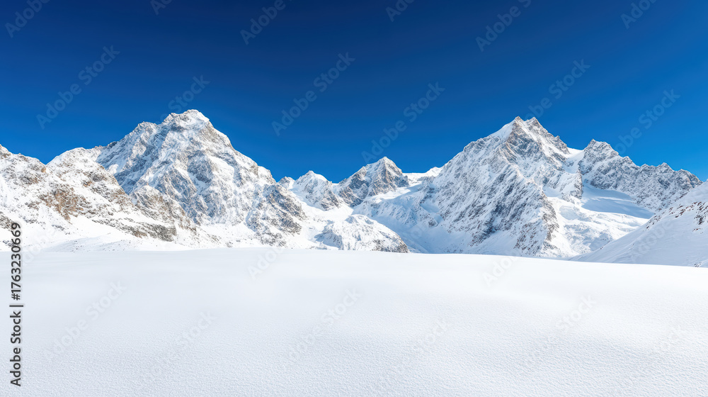 Obraz premium Snow covered peaks under clear blue sky create breathtaking winter landscape