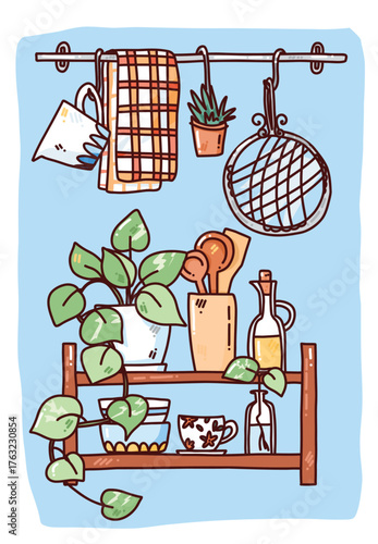 kitchen shelves vector card