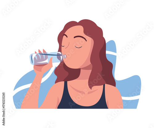 Woman Drinking Water Hydrate and Quench Thirst Vector Illustration