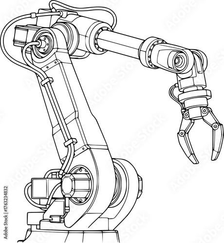 robotic arm outline, black and white, simple, industrial, precision machinery

