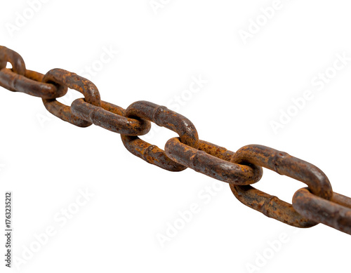 Close-up of a weathered, rusty metal chain stretching diagonally against black