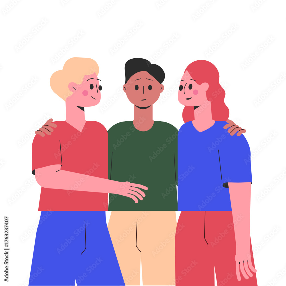 Fototapeta premium Hugging Man and Woman Character Embrace Each Other Feel Warmth Vector Illustration